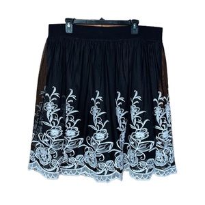 Alfani Floral Pleated Skirt - Black & White - Size XL